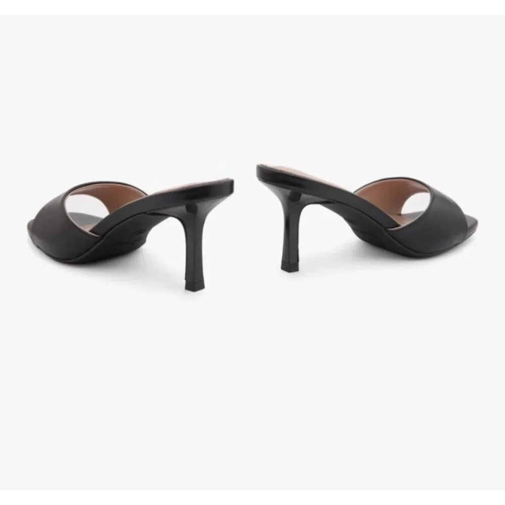 NIB Shoe Land Black Open Toe Slip On Casual Preppy Classic Sandal Stiletto Heels - Picture 5 of 6